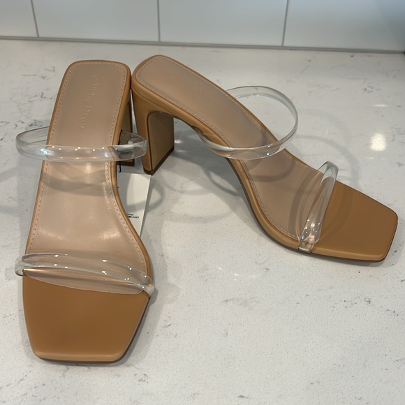 NWT - The Drop Avery Square Toe 2 Strap High Heeled Sandal - Tan / Clear - 7.5 - Picture 9 of 16